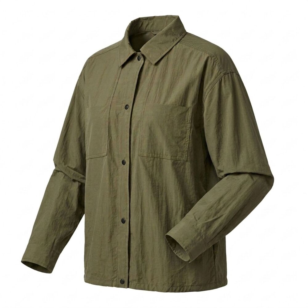 Athleta Women’s XX-SMALL Olive Green Front Button Snap Textured Lunar Sheen Top